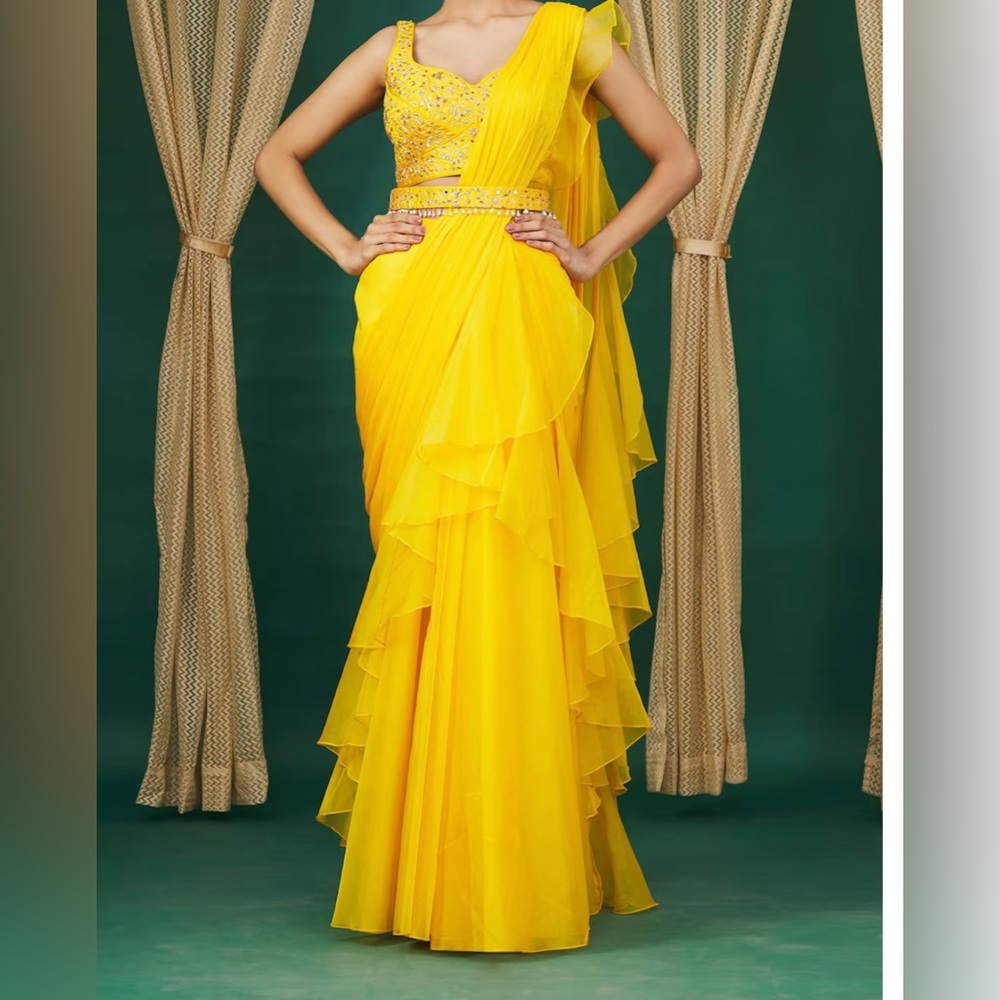 Yellow Pre-draped Sari